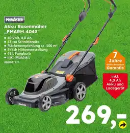 Globus Baumarkt Primaster akku rasenmäher pmarm 4043 Angebot