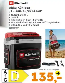Globus Baumarkt Einhell akku kühlbox te-col 18/27 li-sol Angebot