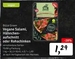 KONSUM Billie green vegane salami, hähnchenaufschnitt oder rohschinken Angebot