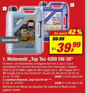 toom Baumarkt Motorenöl Top Tec 4200 5W-30 Angebot