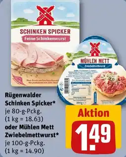 REWE Rügenwalder Schinken Spicker oder Mühlen Mett Zwiebelmettwurst Angebot