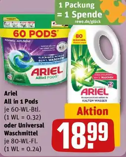 REWE Ariel All in 1 Pods oder Universal Waschmittel Angebot