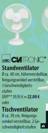 Famila Nord Ost CLATRONIC Tischventilator Angebot