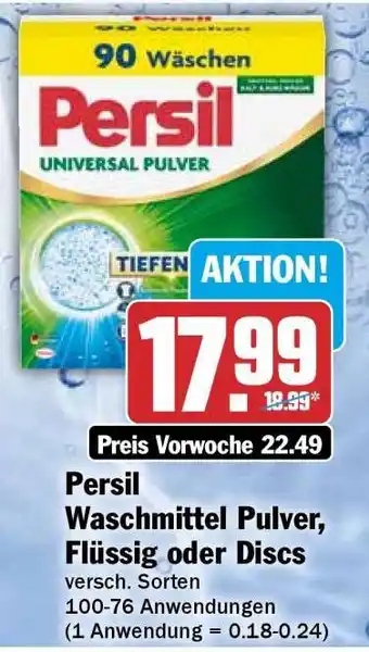 HIT Persil Waschmittel Pulver, Flüssig oder Discs Angebot