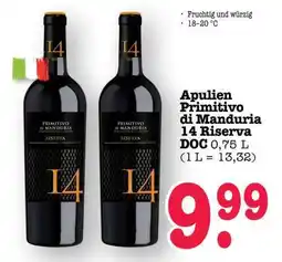 Scheck-in-Center Apulien Primitivo di Manduria 14 Riserva DOC Angebot