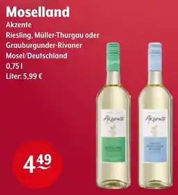 Getränke Hoffmann Moselland Akzente Riesling, Müller-Thurgau oder Grauburgunder-Rivaner Angebot