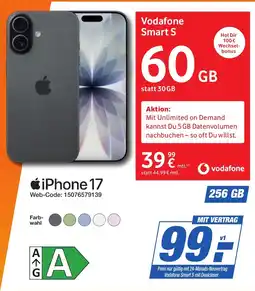 K+B Expert iPhone 17 + Vodafone Smart S 60GB Angebot