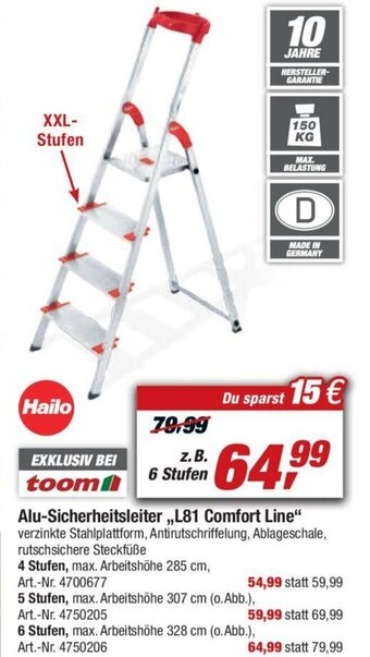 toom Baumarkt Alu Sicherheitsleiter L81 Comfort Line Angebot