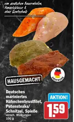 HIT Deutsches mariniertes Hähnchenbrustfilet, Putensteaks/ Schnitzel, Spieße Angebot