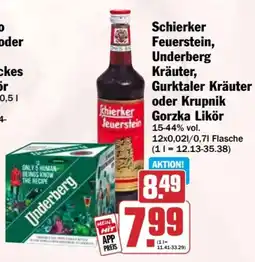 HIT Schierker Feuerstein, Underberg Kräuter, Gurktaler Kräuter oder Krupnik Gorzka Likör Angebot