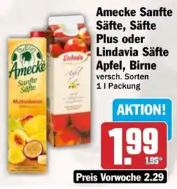HIT Amecke Sanfte Säfte, Säfte Plus oder Lindavia Säfte Apfel, Birne Angebot