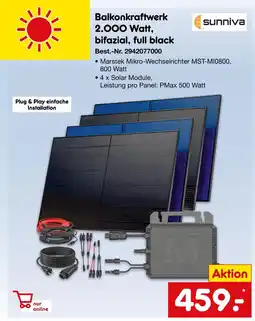 Netto Marken-Discount Sunniva balkonkraftwerk 2000 watt, bifazial, full black Angebot