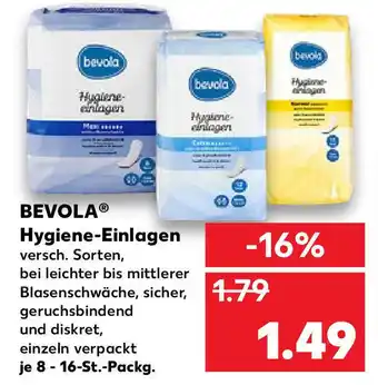 Kaufland Bevola Hygiene-Einlagen je 8 - 16-St.-Packg. Angebot