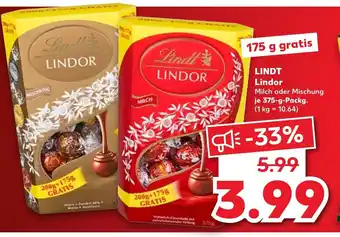 Kaufland Lindt Lindor Milch oder Mischung 375g Angebot