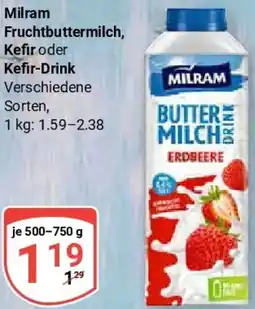 Globus Milram Fruchtbuttermilch, Kefir oder Kefir-Drink Angebot