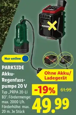 Lidl PARKSIDE Akku Regenfasspumpe 20 V Angebot