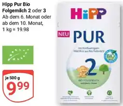 Globus Hipp Pur Bio Folgemilch 2 oder 3 Angebot