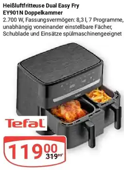 Globus Tefal Heißluftfritteuse Dual Easy Fry EY901 N Doppelkammer Angebot