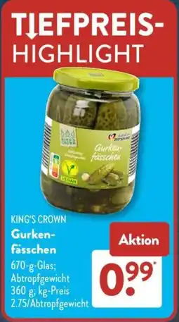 Aldi Süd KING'S CROWN Gurkenfässchen Angebot