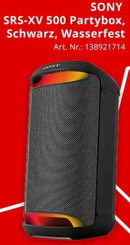 MediaMarkt SONY SRS-XV 500 Partybox, Schwarz, Wasserfest Angebot