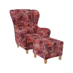 Netto Marken-Discount Supellex Sofia Ohrensessel mit Hocker Patchwork, Samt-Velours, Orient Rot? Angebot