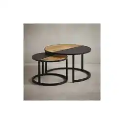 Netto Marken-Discount KADIMA DESIGN Runde Couchtische, 2er Set, Mango Massivholz/Steinoptik, Modernes Design Angebot