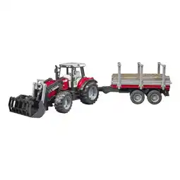 Netto Marken-Discount Bruder bruder 02046 Massey Ferguson 7480 mit Frontlader + Holztransportanhänger Angebot