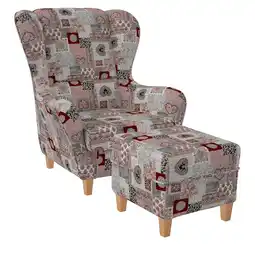 Netto Marken-Discount Supellex Sofia Ohrensessel mit Hocker Design Patchwork Ornamente, Herz Rot? Angebot