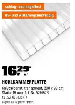 OBI HOHLKAMMERPLATTE Angebot
