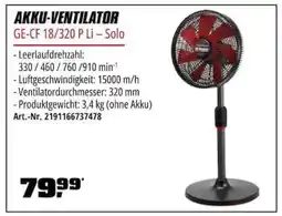 OBI Einhell AKKU-VENTILATOR GE-CF 18/320 P Li - Solo Angebot