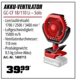 OBI Einhell AKKU-VENTILATOR GC-CF 18/110 Li-Solo Angebot