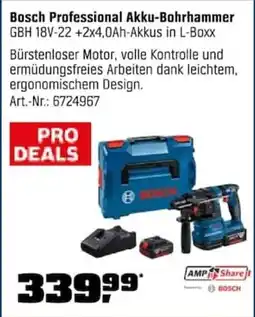 OBI Bosch Professional Akku-Bohrhammer GBH 18V-22+2x4,0Ah-Akkus in L-Boxx Angebot