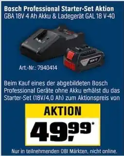 OBI Bosch Professional Starter-Set Aktion GBA 18V 4 Ah Akku & Ladegerät GAL 18 V-40 Angebot