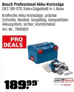 OBI Bosch Professional Akku-Kreissäge GKS 18V-57G Solo+Sägeblatt in L-Boxx Angebot