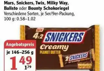 Globus Mars Snickers Twix Milky Way Balisto Oder Bounty Schokoriegel Angebot