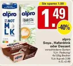 WEZ alpro Soya-, Haferdrink oder Dessert Angebot