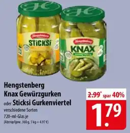 Famila Nord Ost Hengstenberg Knax Gewürzgurken oder Sticksi Gurkenviertel Angebot