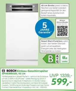 EP BOSCH Einbau-Geschirrspüler SPI4EMS02D, 45 cm Angebot