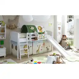 Netto Marken-Discount TiCAA Hochbett mit Rutsche Rutschbett Ekki Country Kiefer Weiß Motiv Angebot