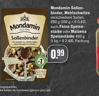 Edeka Mondamin Soßenbinder, Mehlschwitze Auch Feine Speisestärke Oder Maizena Speisestärke Angebot