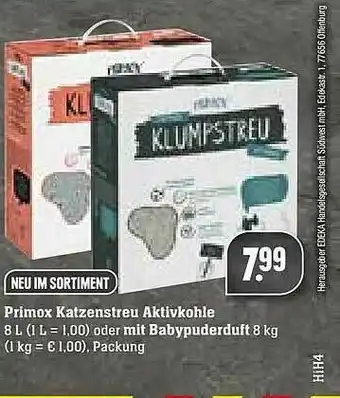 Edeka Primox Katzenstreu Aktivkohle Oder Mit Babypuderduft Angebot