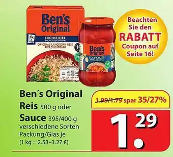 Famila Nord Ost Ben's Original Reis Oder Sauce Angebot