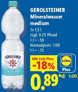 Lidl GEROLSTEINER Mineralwasser medium Angebot