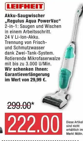 Marktkauf Leifheit Akku-saugwischer „regulus Aqua Powervac“ Angebot