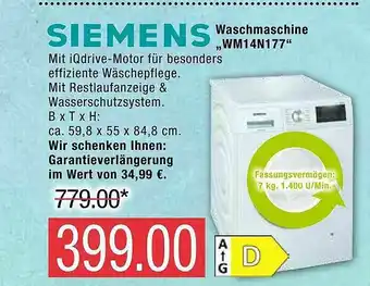 Marktkauf Siemens Waschmaschine „wm14n177“ Angebot