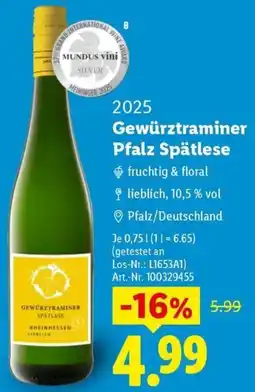 Lidl Gewürztraminer Pfalz Spätlese Angebot