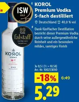 Lidl KOROL Premium Vodka 5-fach destilliert Angebot