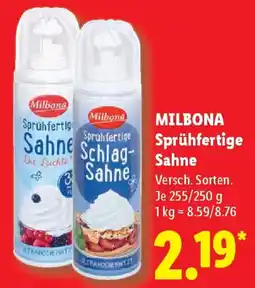 Lidl MILBONA Sprühfertige Sahne Angebot