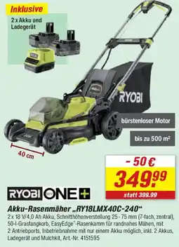 toom Baumarkt RYOBI ONE+ Akku-Rasenmäher,,RY18LMX40C-240" Angebot