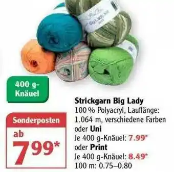 Globus Strickgarn Big Lady Oder Uni Oder Print Angebot